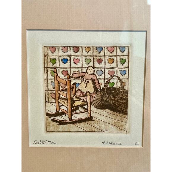 "Rag Doll" Etching Framed Folk Art-L. Felix YBarra-Country-Cottagecore-Farmhouse - Picture 1 of 7